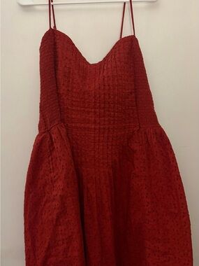 aerie Red Strapless Smocked Sundress